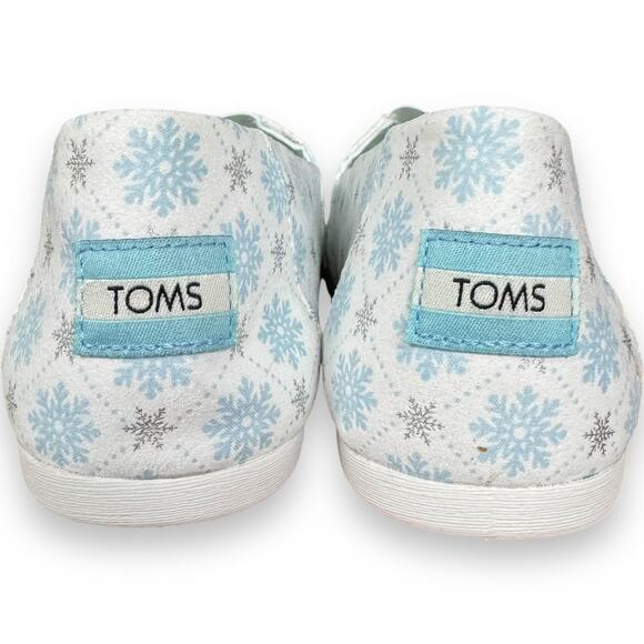 TOMS White Microsuede Snowflake Print Alpargata Flat Slip On Shoes Womens Size 9 - Picture 6 of 11
